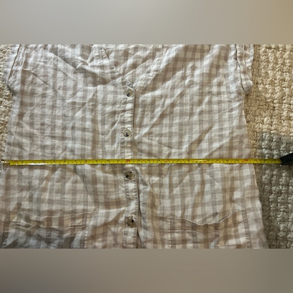 LOFT Lou & Grey 100% Linen gingham checkered tan white mini house boho dress XL - Picture 8 of 9